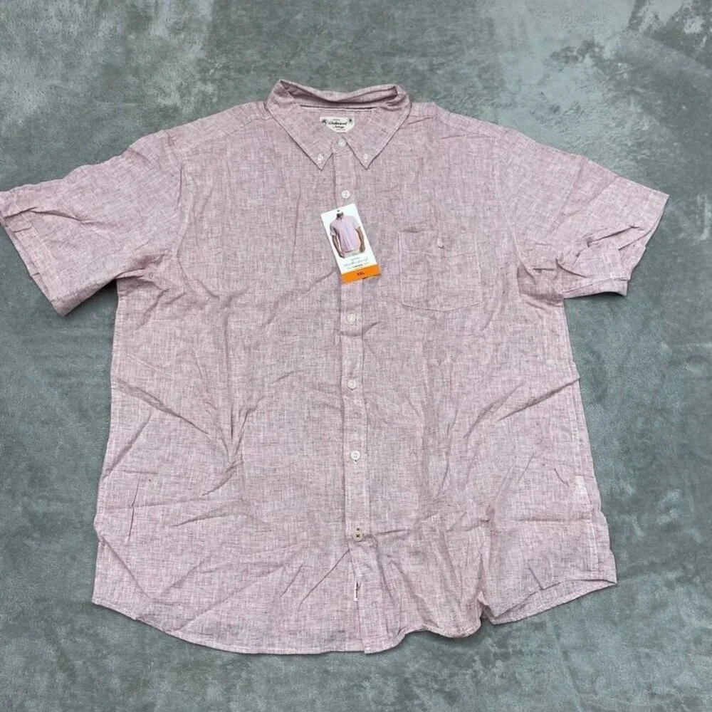 Weatherproof Vintage Mens XXL Pink Washable Linen Short Sleeve Shirt a0405 - Picture 1 of 10